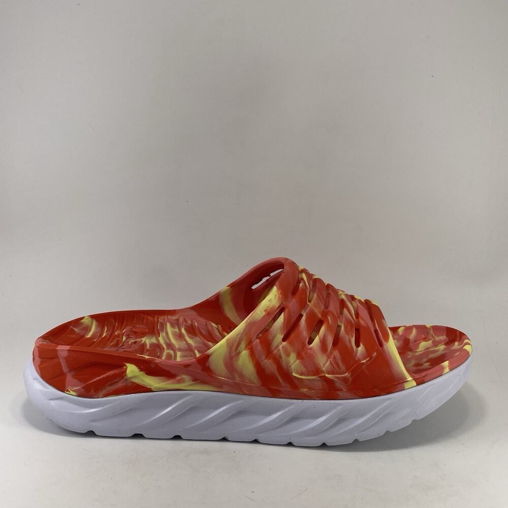 Hoka One One Ora Recovery Slide 2 Mens Size 14 Orange/Yellow Marbled Sandals